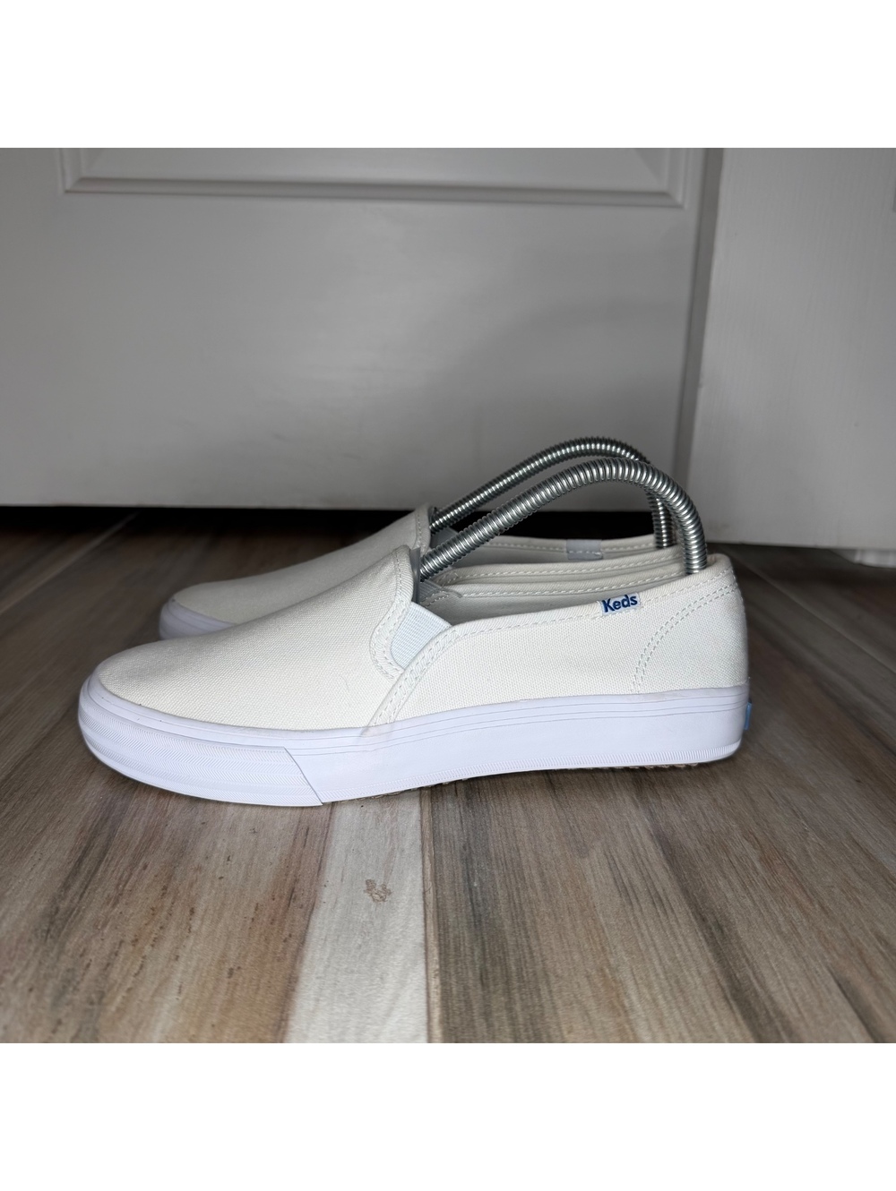 Keds Double Decker Canvas Slip On Sneaker Shoes White Womens Sz 8 WF61020 - Picture 1 of 9
